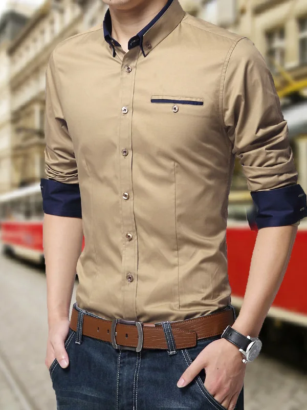 

Мужская контрастная строчка Long Sve irt Color Blo Design Slim Fit Faionable Youthful Sle Four Seasons Universal