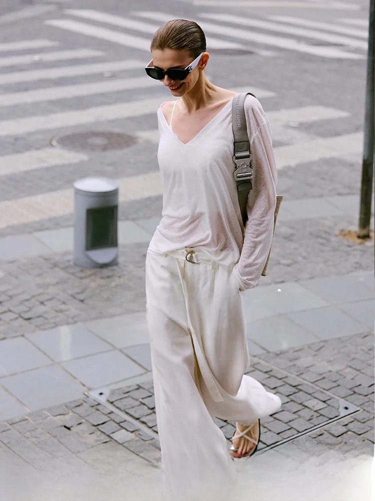 

Luna7xi Casual Linen Wide Leg Pants Women's Loose Commute Sle High Waist Straight Cut Summer New Arrival