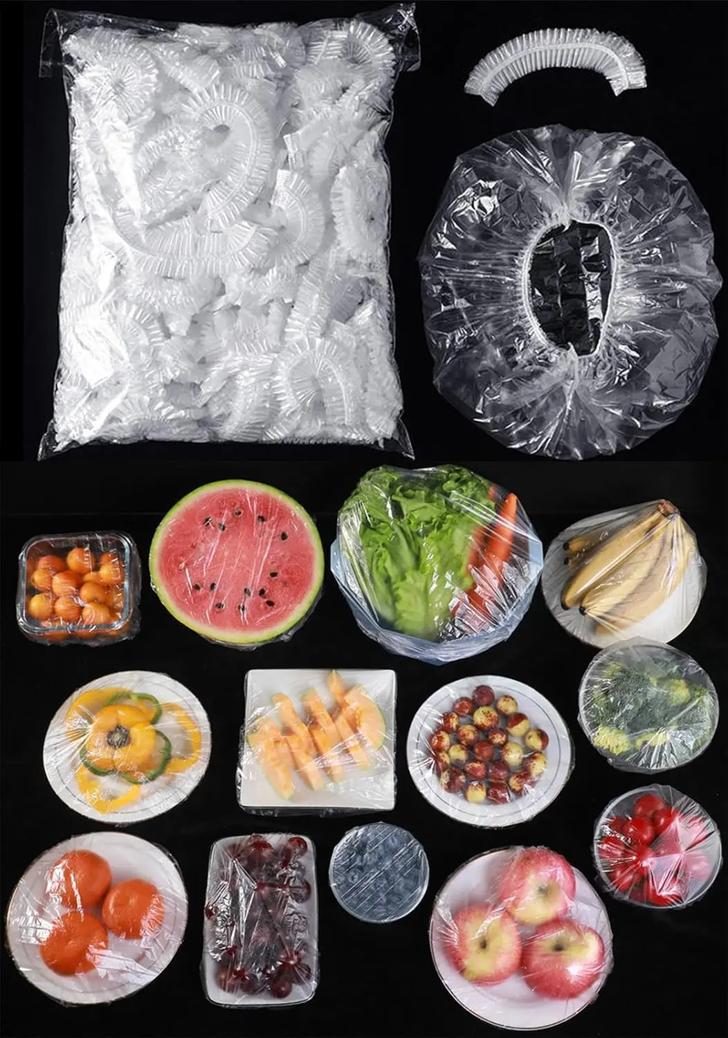 

Reusable Elastic Food Covers - Universal Stretchable Clear Adjustable Plastic Plate & Bowl Covers, Outdoor Fresh Keeping Bag