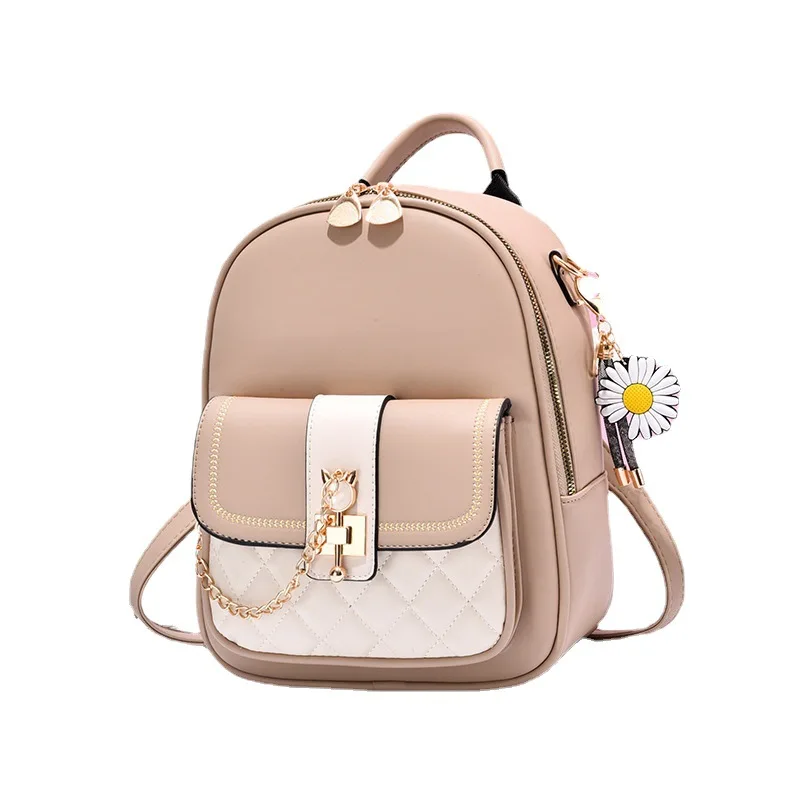 Bag Women 2022 New Fashion Rhombic Contrast Backpack Korean Version Large Capacity Buckle One shoulder Two shoulder Travel Backp