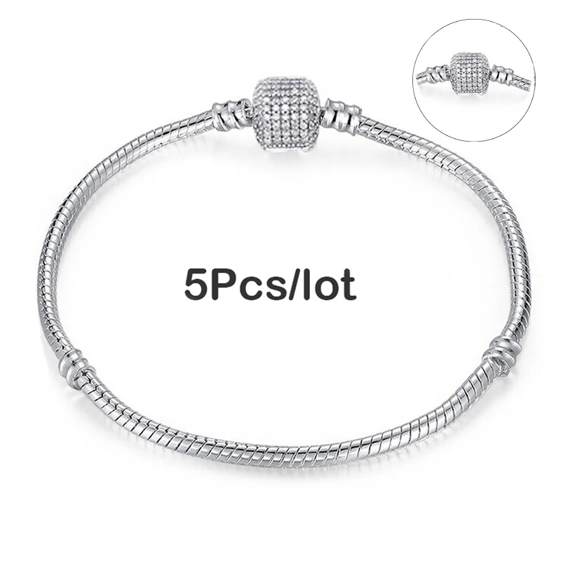 TOGORY 5pcs/lot Snake Chain Safety Clasp European Brand Bracelet Fit DIY Charm Bracelets & Bangles Jewelry For Women&Men Gift
