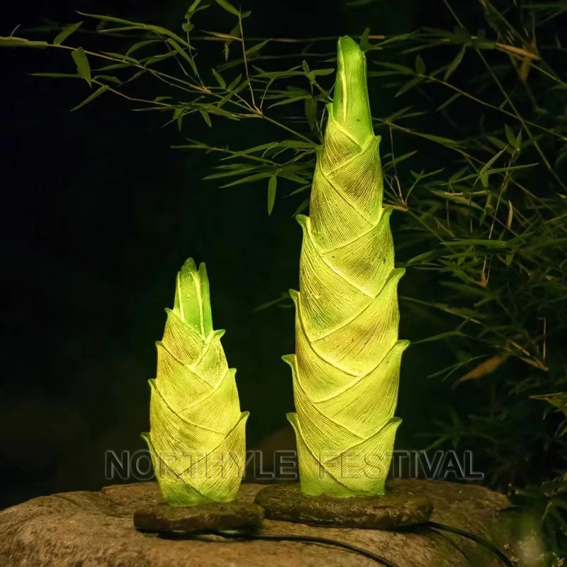 3D Artificial Bamboo Shoots Lamp Fiberglass Resin Plant Light Stand Fixture Shopping Mall Hotel Garden Decoration