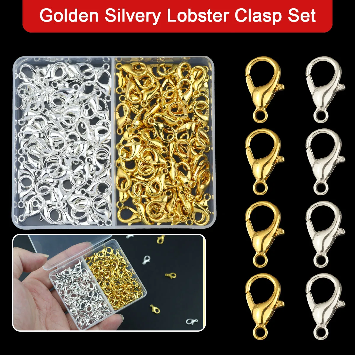 Boxed Jewelry Making Material Kit Golden Color Lobster Clasp For Handmade DIY Bracelet Necklace Pendant Accessories 12mm 100pcs