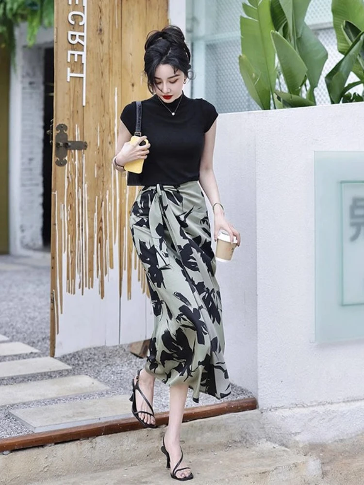 Skirts for Women High Waist Midi Woman Skirt Printing Clothing Sales 2025 Trend Korean Fashion A Line Luxury Elegant New in Chic