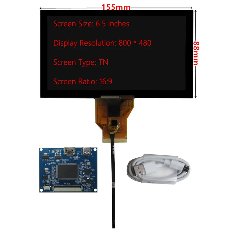 6.5 Inch 800*480 DIY Multipurpose Portable LCD Display Screen Monitor Driver Control Board Digitizer Touchscreen