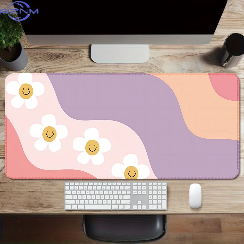 Cute Daisy Mouse Pad Aesthetic Wave Pattern Desk Mat Large Mouse Pad  cm Office Keyboard Pad Non-Slip Rubber Base for Office Hom