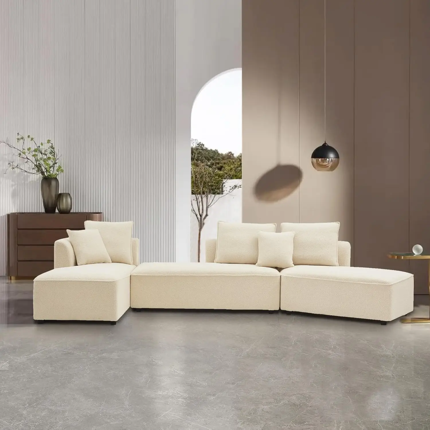 Sectional Sofa Couch for Living Room, Curved Couch with Left Chaise Lounge, Upholstered Modular Sofa with Pillows