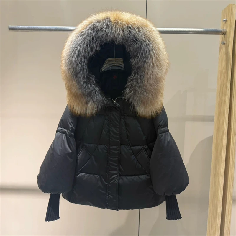 Women Winter Down Jacket 90% Goose Down Puffer Coat Large Fox Fur Collar Thick Warm Oversized Quilted Jacket Loose Fit Outerwear