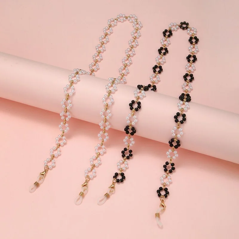 Imitation Pearl Beaded Flower Mask Rope for Women can be Converted into Necklaces Earrings Headset Drop-Preventing Glasses Chain