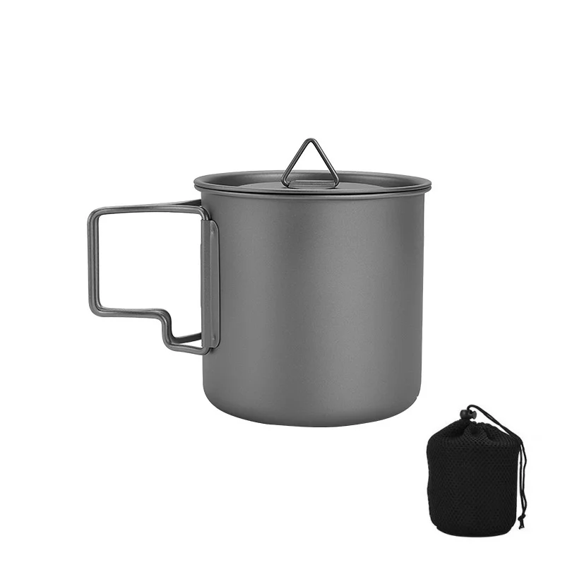 Titanium Camping Mug with Folding Handle Lightweight Portable Outdoor Cup Cooking Set Cookware for Hiking Travel