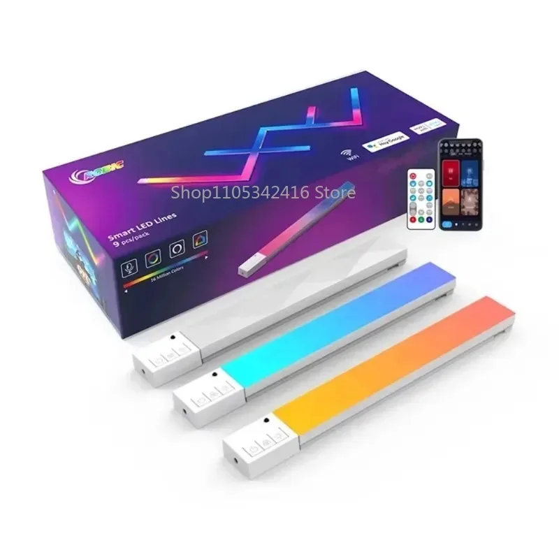 6/9/12PCS DIY WIFI RGB LED Wall Light Bar Smart App Control Night Lamp Game Atmosphere Light Home Room Decoration