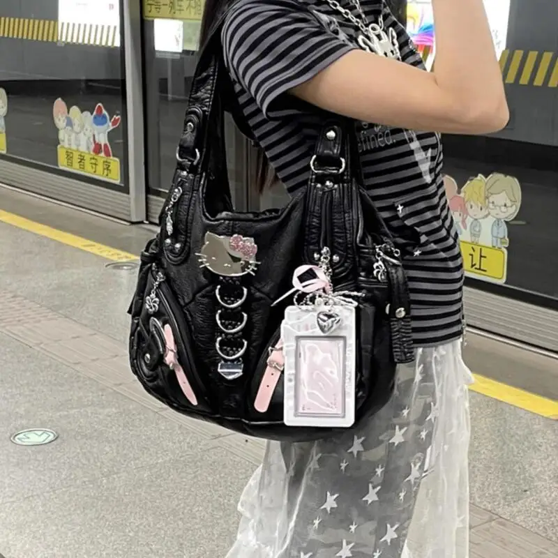 Sanrio Original Y2K Niche Bag Hello Kitty bolso para las axilas chicas calientes Retro Cool subcultura gran capacidad un bolso de hombro tipo bandolera
