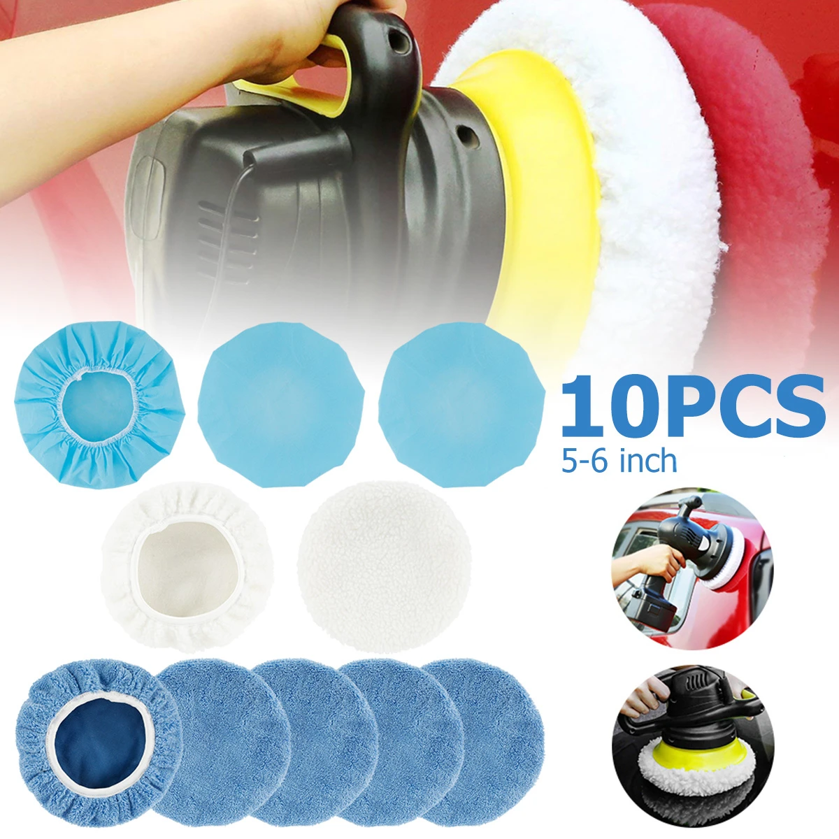 10PCS Polishing Pads Elastic Adjustable Anti-slip Polishing Bonnet Car Wax Cover Kit Buffer Buffing Pad Detail Clean Accessories