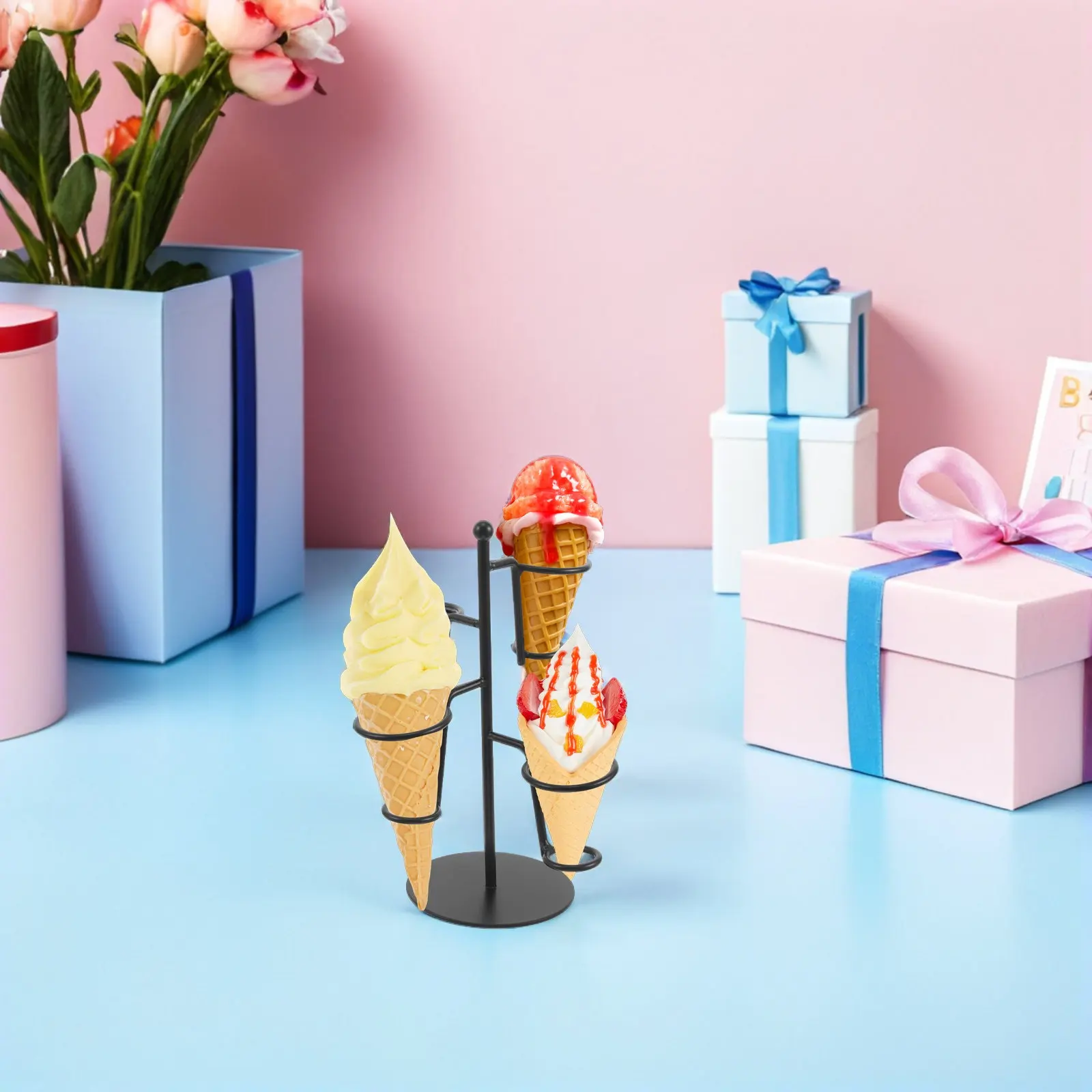 Iron Ice Cream Cone Holder Display Stand 4-Hole Waffle Egg Cone Rack for Buffet Dessert Shop Cafe Food Exhibition Sushi Roll