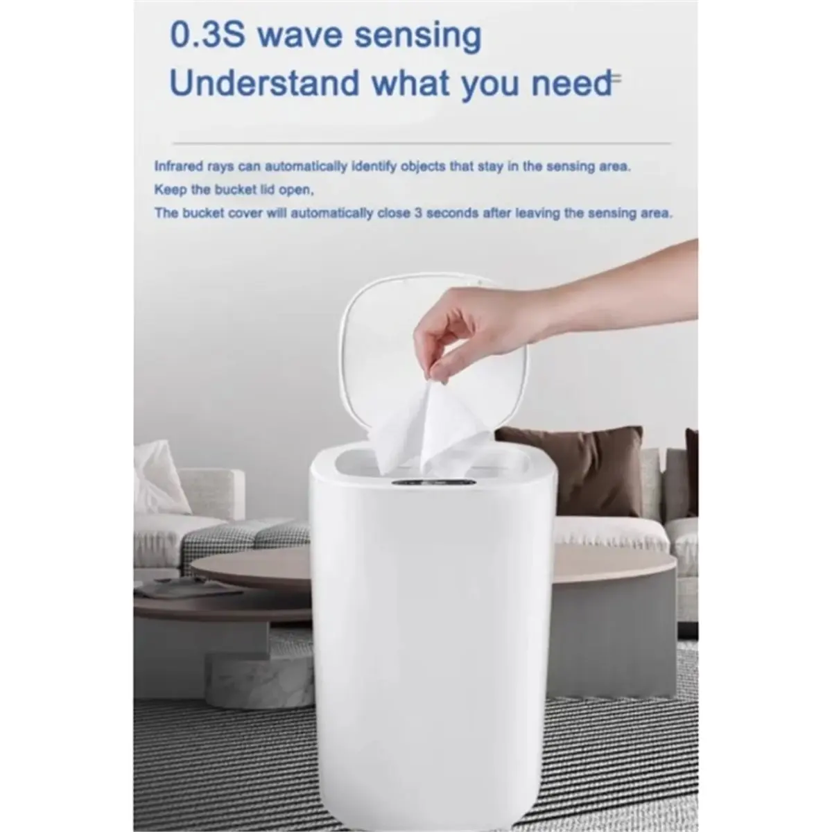 A08I Intelligent Sensor Trash Can Automatic Flip Lid for Home Kitchen Bathroom Waste Classification, Touchless Rubbish Bin