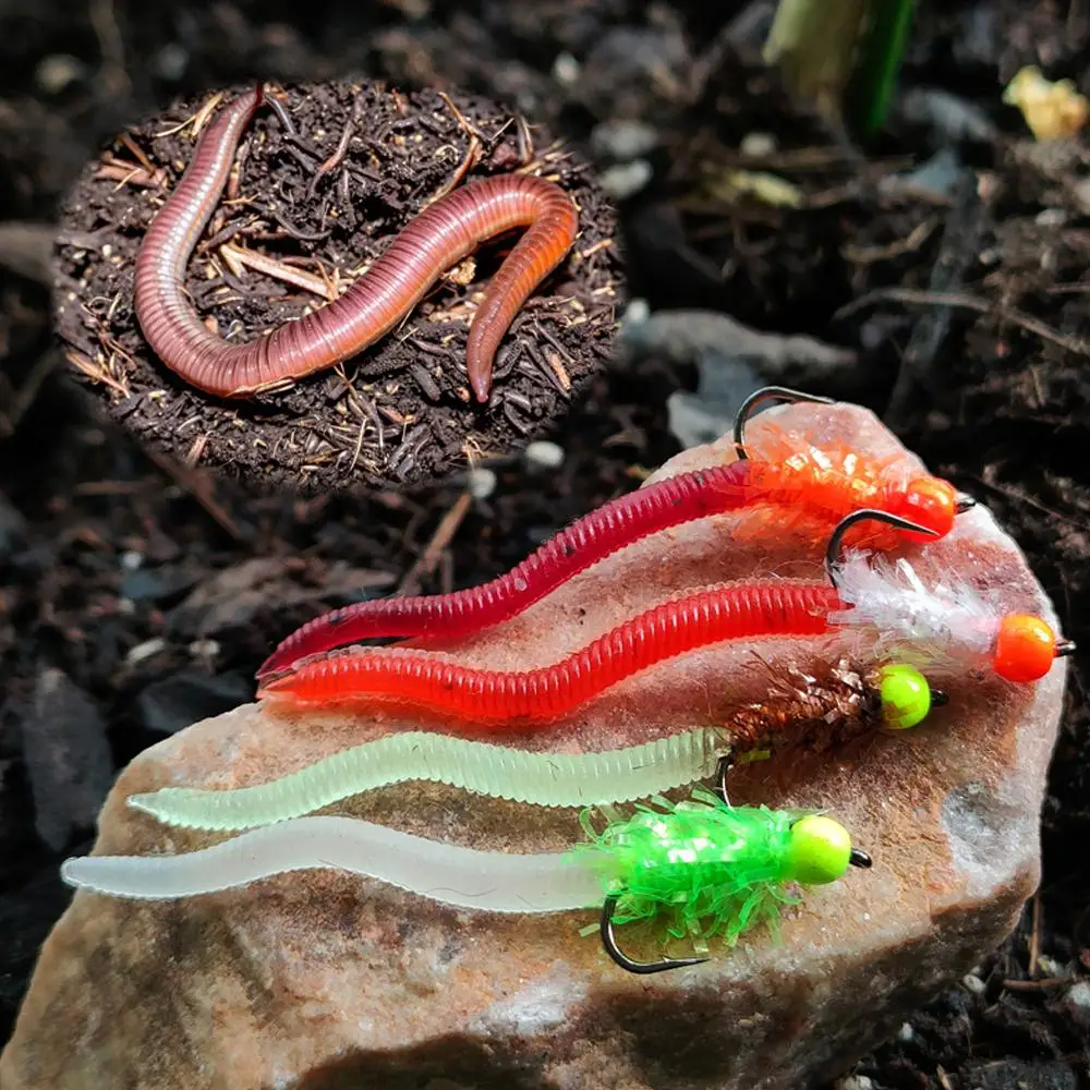Luminous Simulated Earthworms Bait Glowing Soft Worms Fishing Lures Fly Fishing Flies Hook For Rainbow Trout Creek Trout Catfish