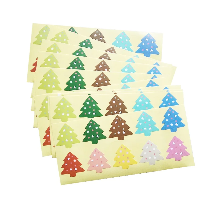 100Pcs/lot Colourful Christmas Star Tree Sealing Sticker DIY Gifts Baking Decoration Packaging Label