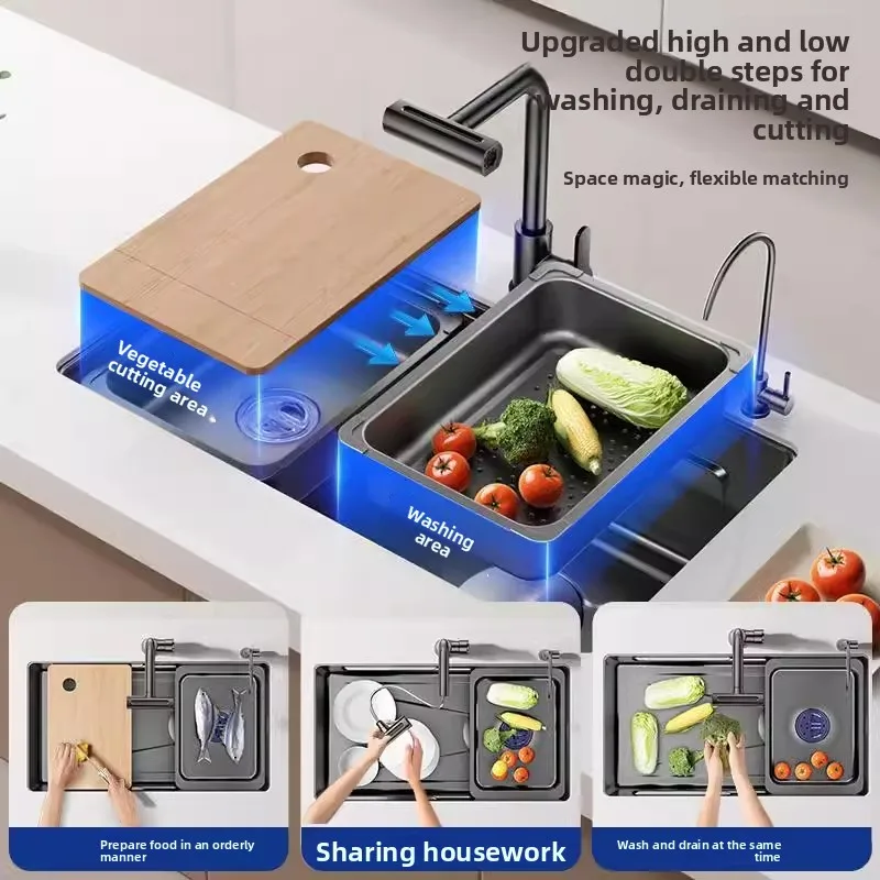 NOJO Hammered Pattern SUS304 Stainless Steel Antibacterial Large Single Kitchen Sink Undermount Installation Vegetable Washing S