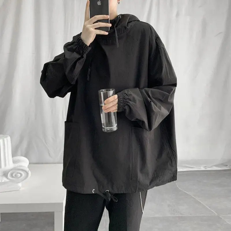 Vintage Simplicity Pockets Patchwork Hoodies Spring Autumn Long Sleeve Solid Loose Trend Tops Tees Korean Fashion Men Clothing