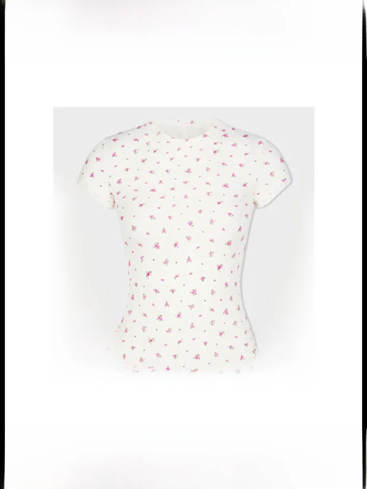 

Kardaian ort Sve Slim Fit Sexy T-irt Lace Trim Gentle Floral Women's Top Cute Sle Universal Fit Floral Print Summer