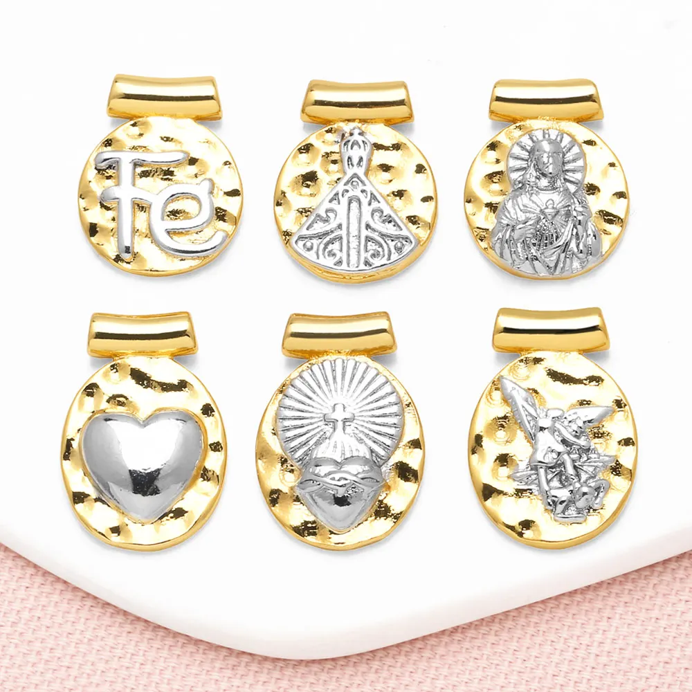 OCESRIO Silver Color FE Virgin Mary Pendant for Necklace Copper Gold Plated Cross Crown Angel Jewelry Making Component pdta213