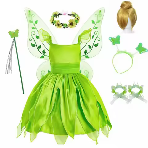 Girls Fairy Dress Up Kids Princess Flower Dress With Wings Halloween Princess Costume Elves Party Tinkerbell Tinker Bell Dress