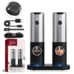 USB elétrico recarregável sal moedor conjunto, Pepper Mill com luz LED, Coarseness ajustável cozinha ferramentas, Thanksgiving