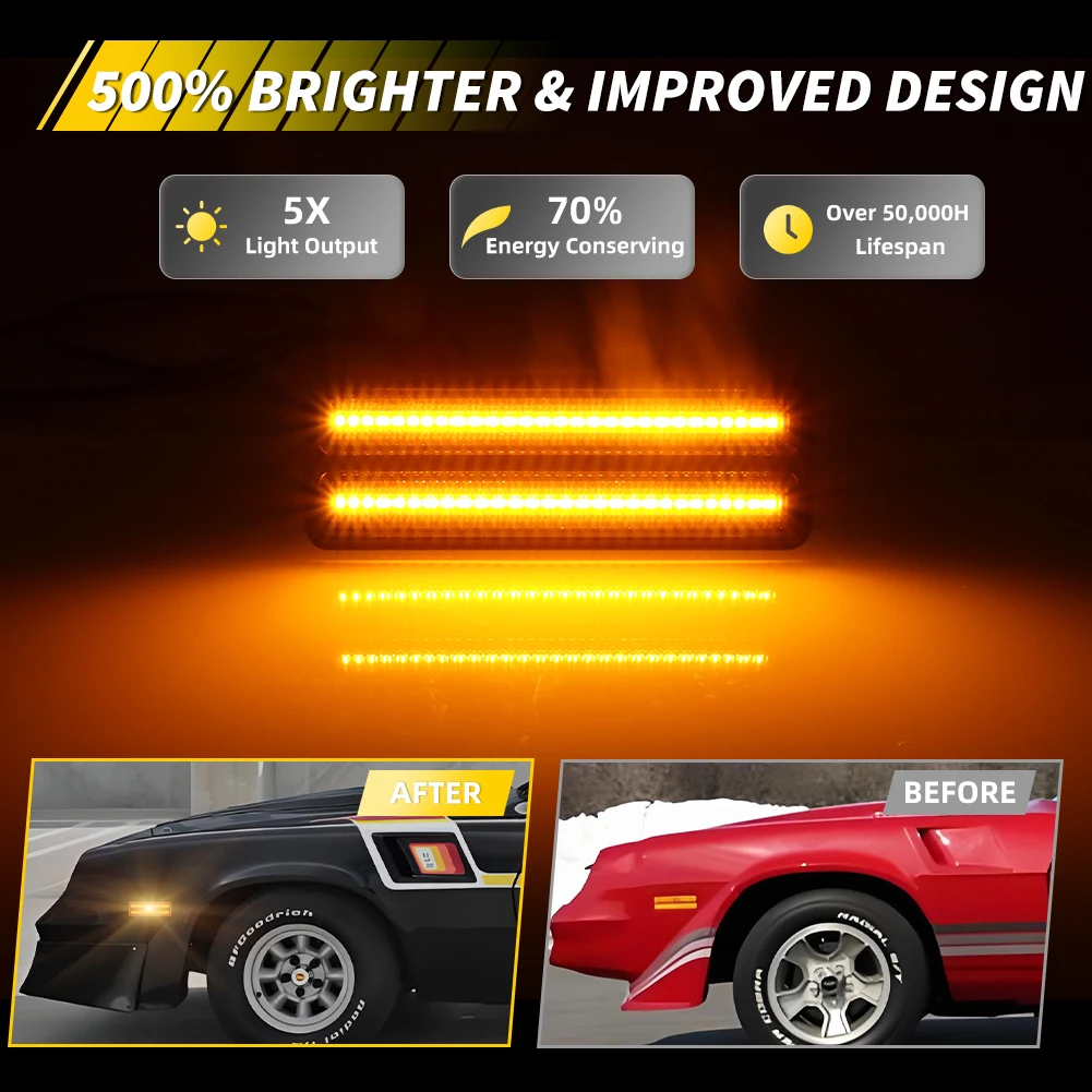 2 قطعة المصد الأمامي الجانب ماركر ضوء بدوره مصباح إشارة عاكس الحاجز ضوء ث/LED ل 1978 1979 1980 1981 شيفروليه كامارو Z28