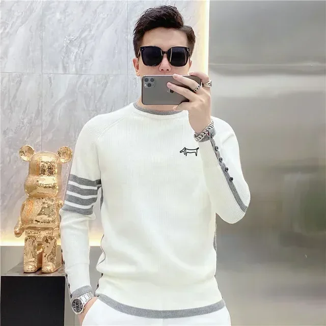 

Мужская одежда для гольфа, осень 2024, новый корейский мужской свитер для гольфа, вязаный топ для гольфа, модный джемпер для гольфа с круглым вырезом, мужская одежда для гольфа