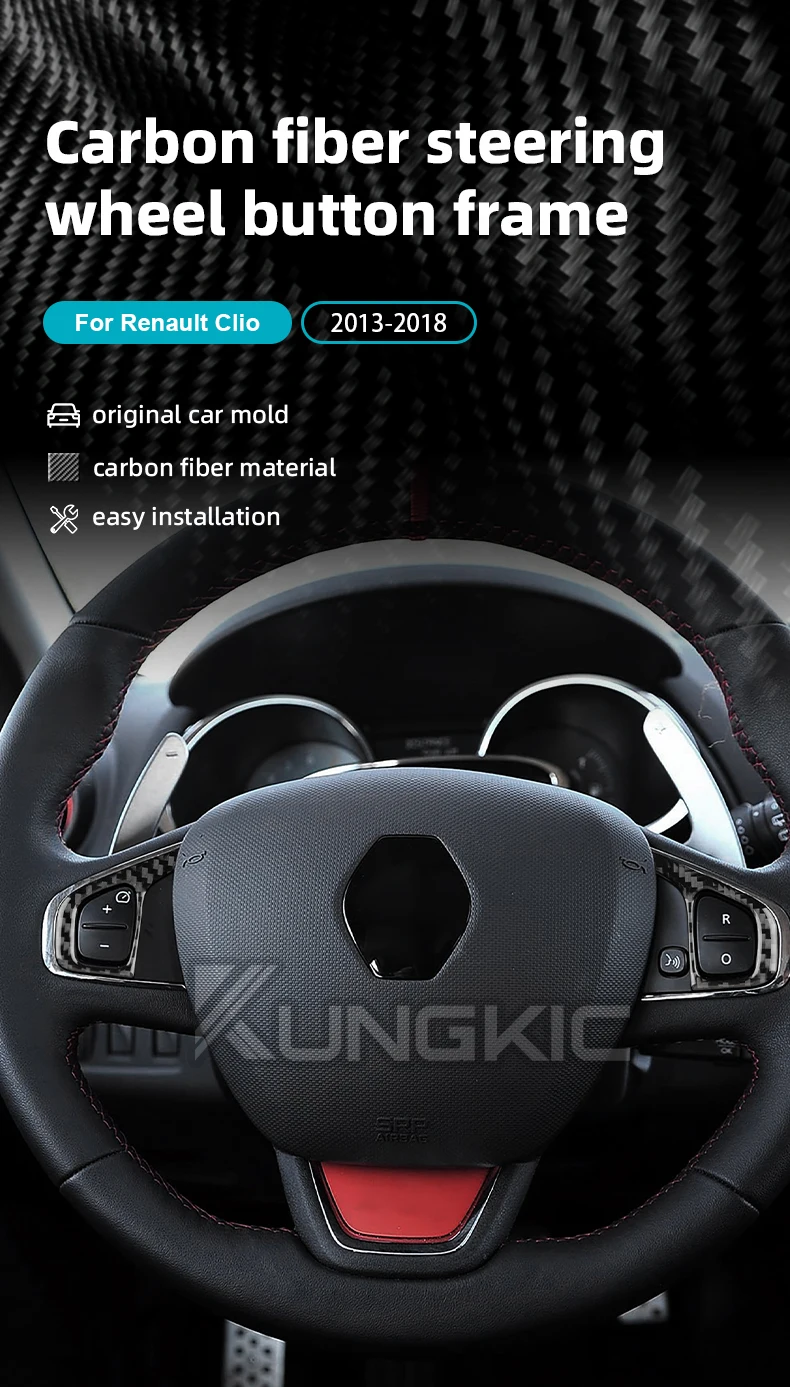 Real Soft Carbon Fiber Aufkleber für Renault Clio 4 Mk4 IV 2013 2014 2015 2016 2017 2018 LHD RHD Auto Lenkrad Taste Rahmen Panel – Detail 1