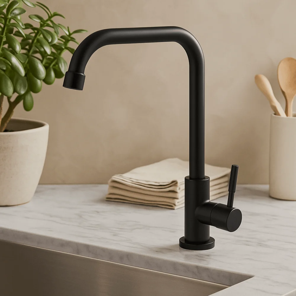 

Stainless Steel Kitchen Faucet Universal Black Rotatable Spout Faucet Wall-mounted Convenient Single Cold Water Tap Bathroom