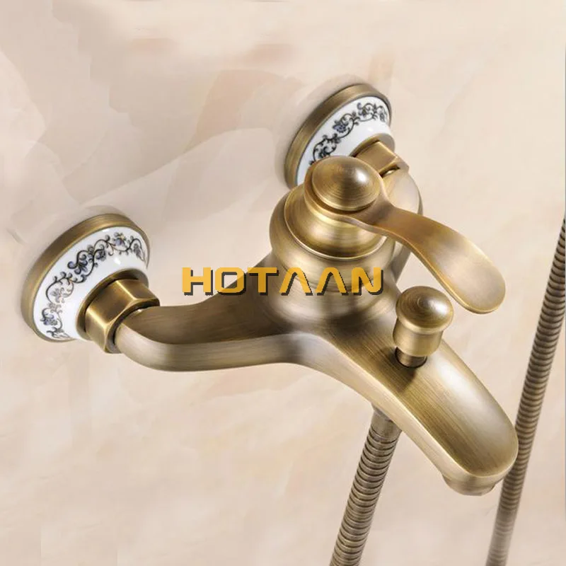 .  Bathroom Bath Tub Wall Mounted Hand Held Antique Brass Shower Head Kit Shower Faucet Sets YT-5340-B