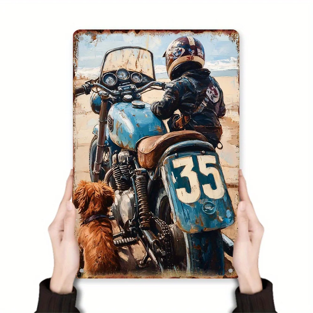 Tin Metal Wall Art - Vintage Motorcycle Beach Ride Retro Metal Decor for Home, Garden, Studio Wall Decor with High Bending Resi
