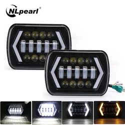Nlpearl Car 55W 5X7 Inch LED Projector Headlight Hi-Lo Beam Halo DRL H4 Plug LED Driving Light For Jeep Wrangler YJ Cherokee XJ
