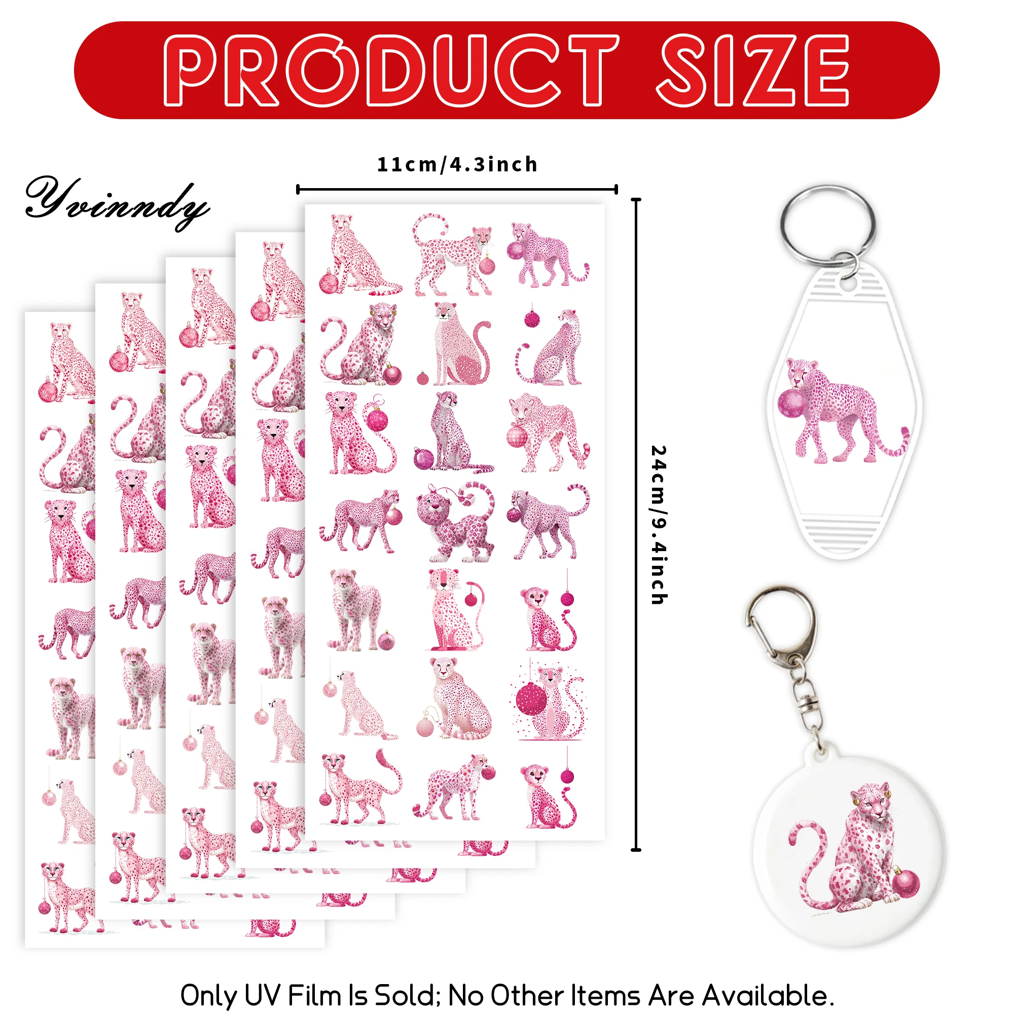 105pcs/set Christmas Pink Cheetah With Ball UV DTF Transfer Sticker Craft Kits with Crystal Label 16oz Glass Jars Wrap Stickers