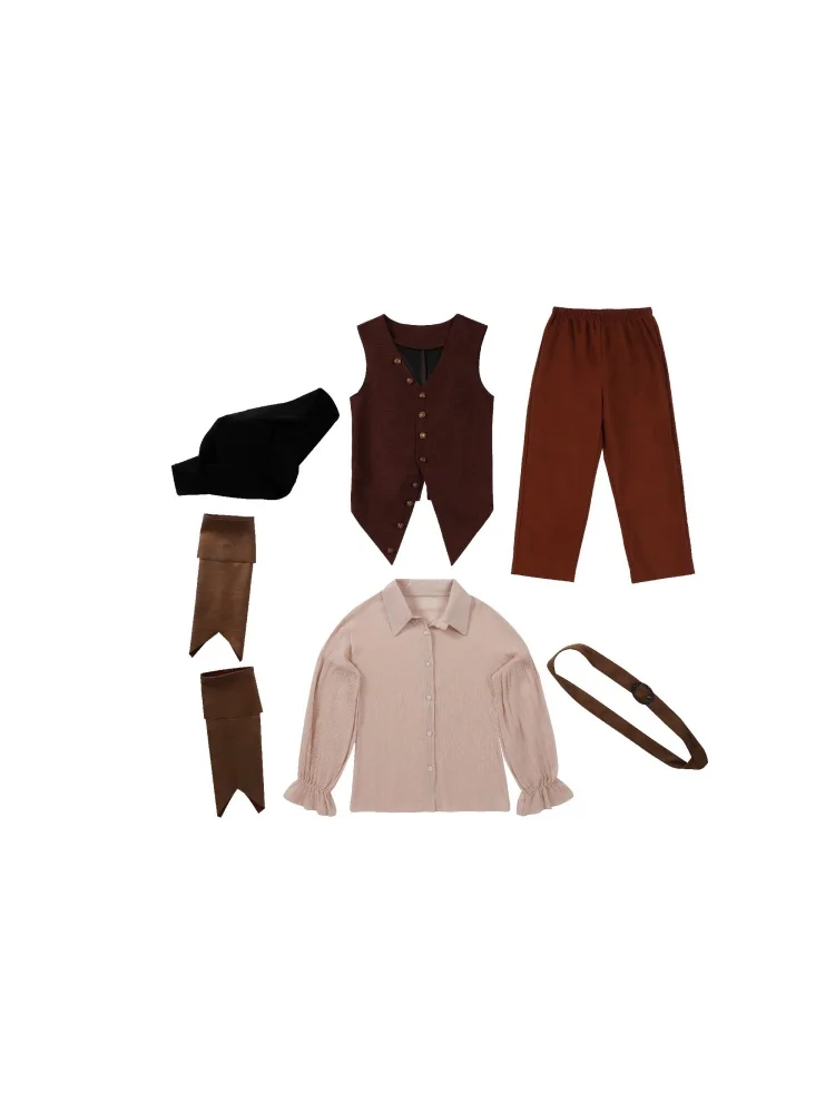 Erwachsenen-Vintage-Piratenkostüm, Gerüschte Bluse, Knopfweste, Schwarzer Dreispitz, Halloween-Bühnenauftritt, Ausgefallenes Outfit-Set – Detail 12