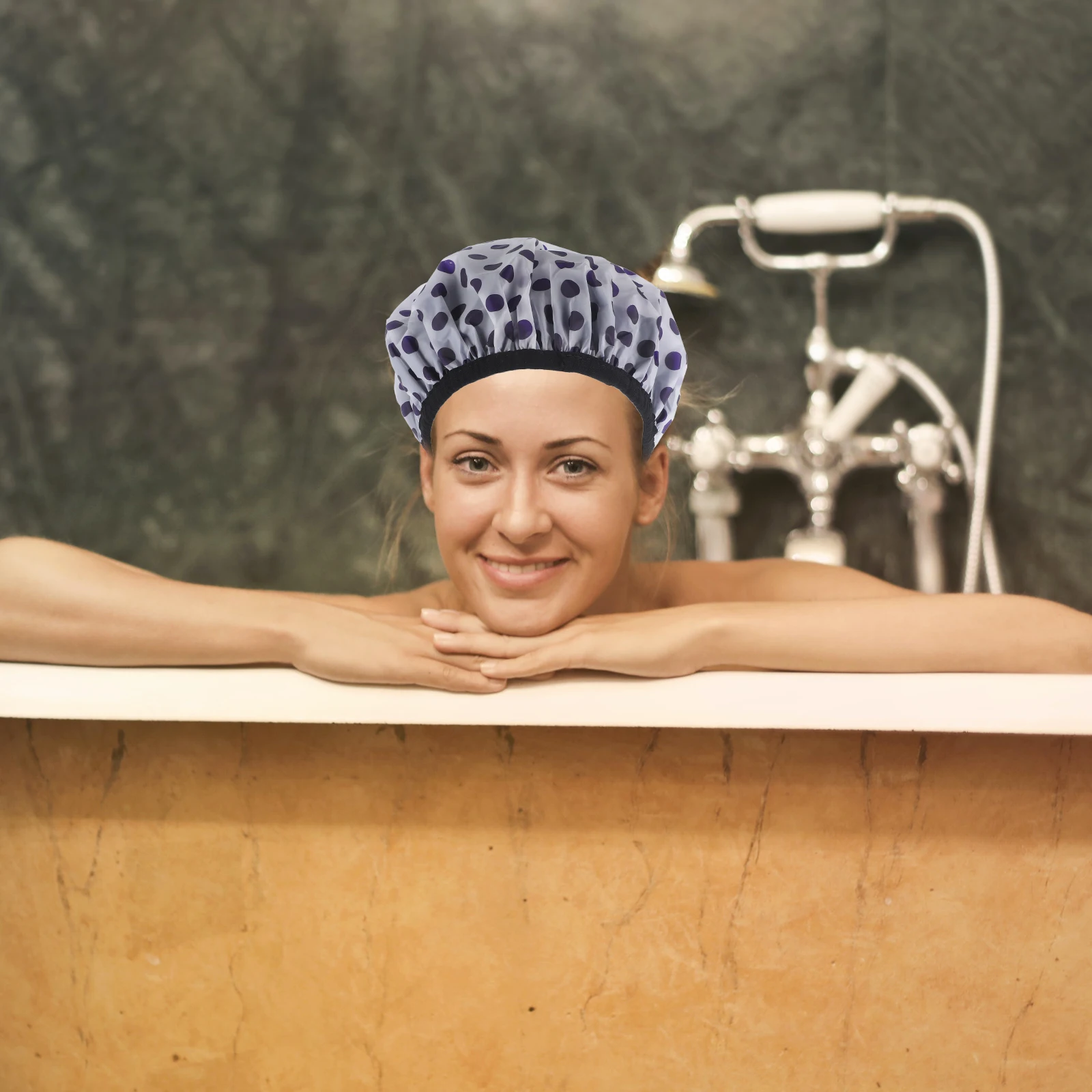 

Waterproof Shower Cap Dot Pattern Reusable Satin Hair Dry Wrap For Women Large Showering Essential Bathing Cover