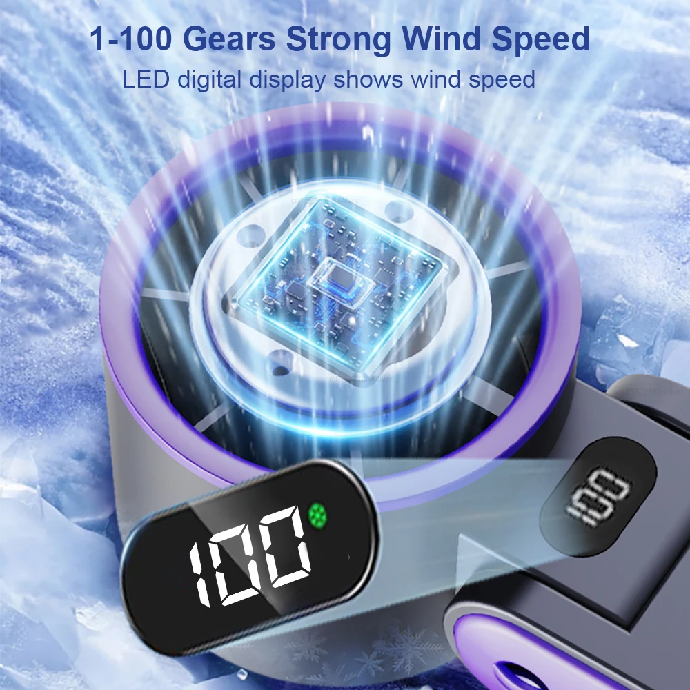 مروحة تبريد محمولة صغيرة قابلة للطي وقابلة لإعادة الشحن بقدرة 3600 مللي أمبير في الساعة عالية السرعة مروحة توربو 100 تروس مروحة يدوية جليدية للاستخدام الخارجي