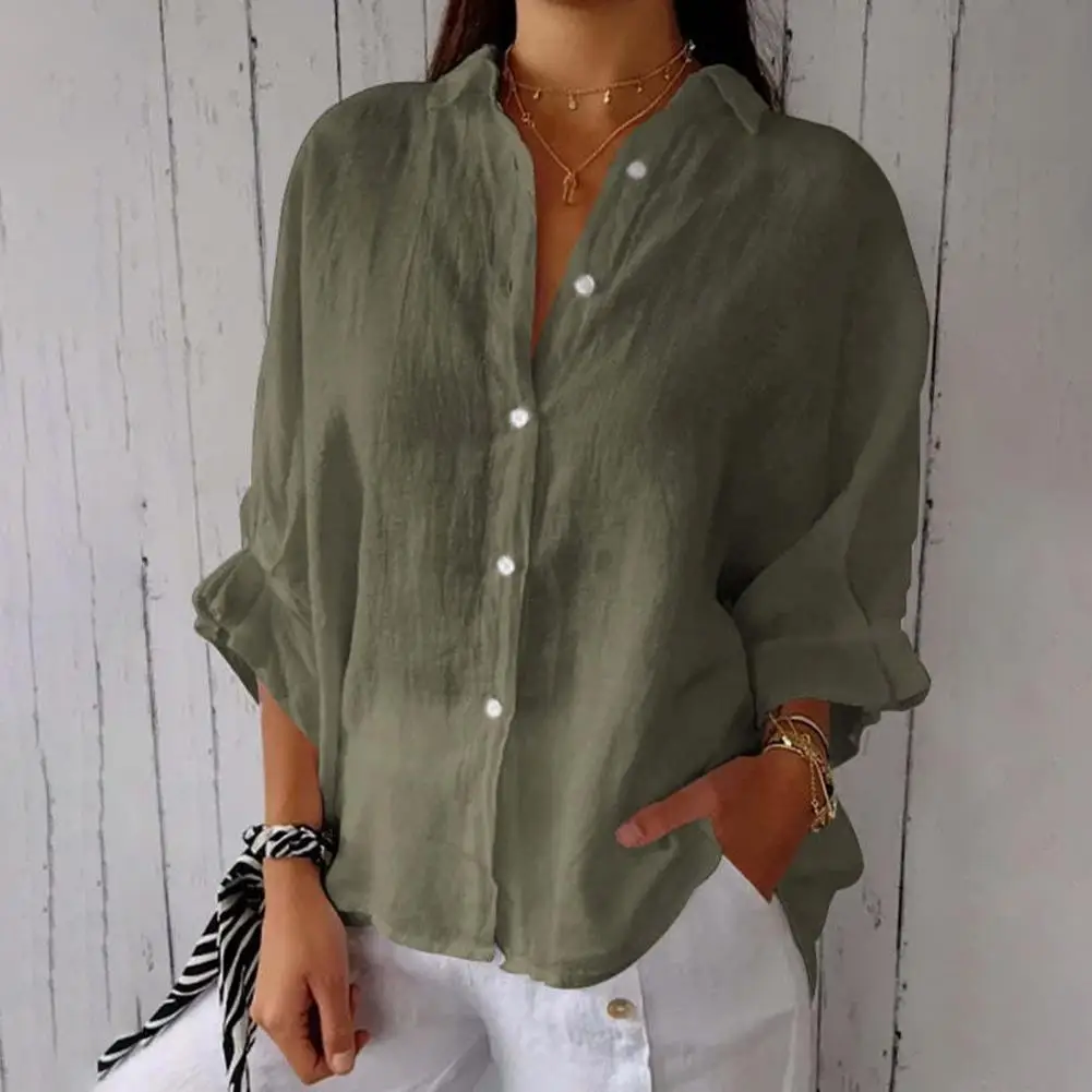 Women Vintage Harajuku Button Up Shirt Casual Long Sleeve Solid Cotton Linen Blouse Summer Long Sleeve Loose Tops Tunic Blusas