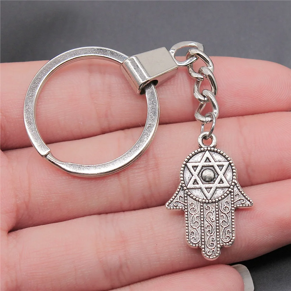 Dropshipping Men Keychain Vintage 2 Colors 28x19mm Hand With Star Of David Pendant Souvenirs Gift