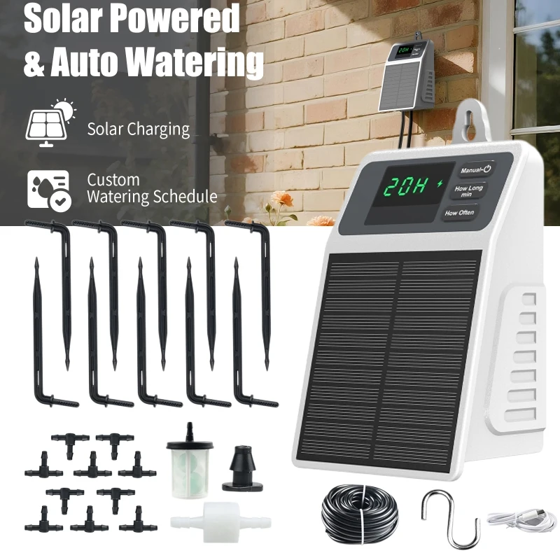 

Solar Automatic Drip Irrigation System 630ml/min Timed Outdoor Gardening Automatic Watering Kit for Home and Garden Balcony