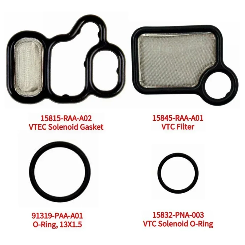 Kit de junta de válvula de carrete de solenoide VTEC, 4 Uds., para Honda Civic 2003-2007 15832PNA003 15845RAAA01, junta de solenoide de motocicleta