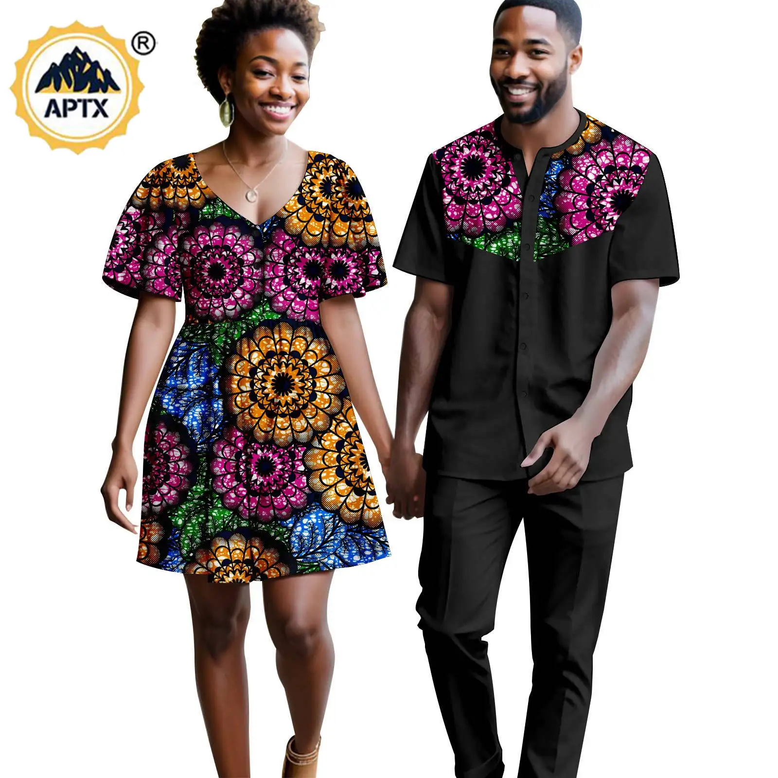 dashiki-african-print-mini-dresses-for-women-matching-couple-outfits-bazin-riche-men-patchwork-top-shirt-and-pant-sets-y23c117