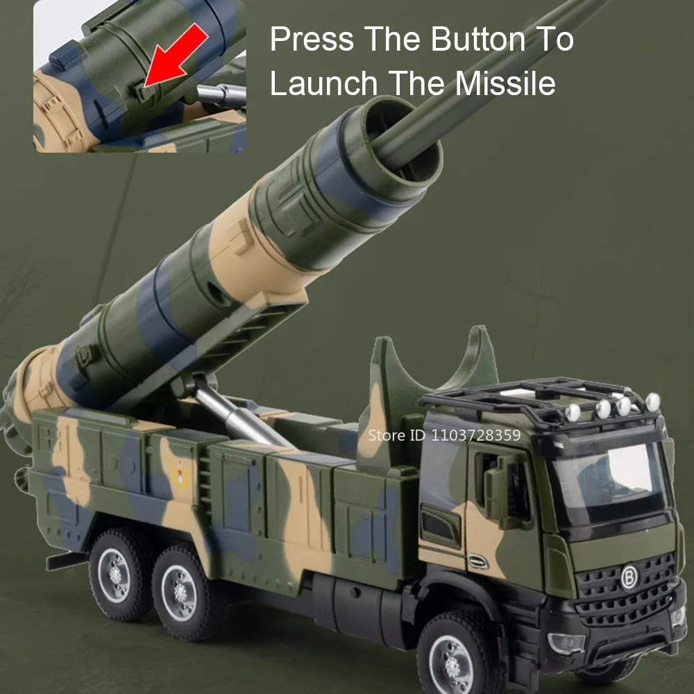 1:35 HONGQI DF21D FQ-16 미사일 차량 모델 장난감 합금 다이캐스트 군용 차량 사운드 라이트 도어 열림 풀백 소년 선물