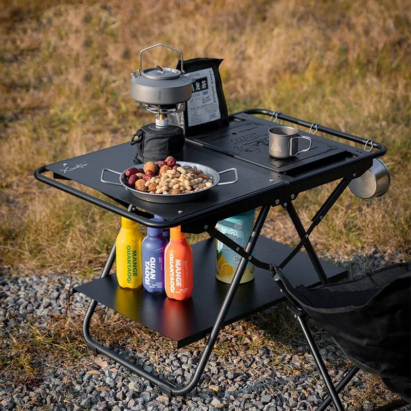 

Be suitable for Outdoor Camping Folding Table 2 Unit Table Portable Lightweight Aluminum Alloy Tactical Table BBQ Picnic