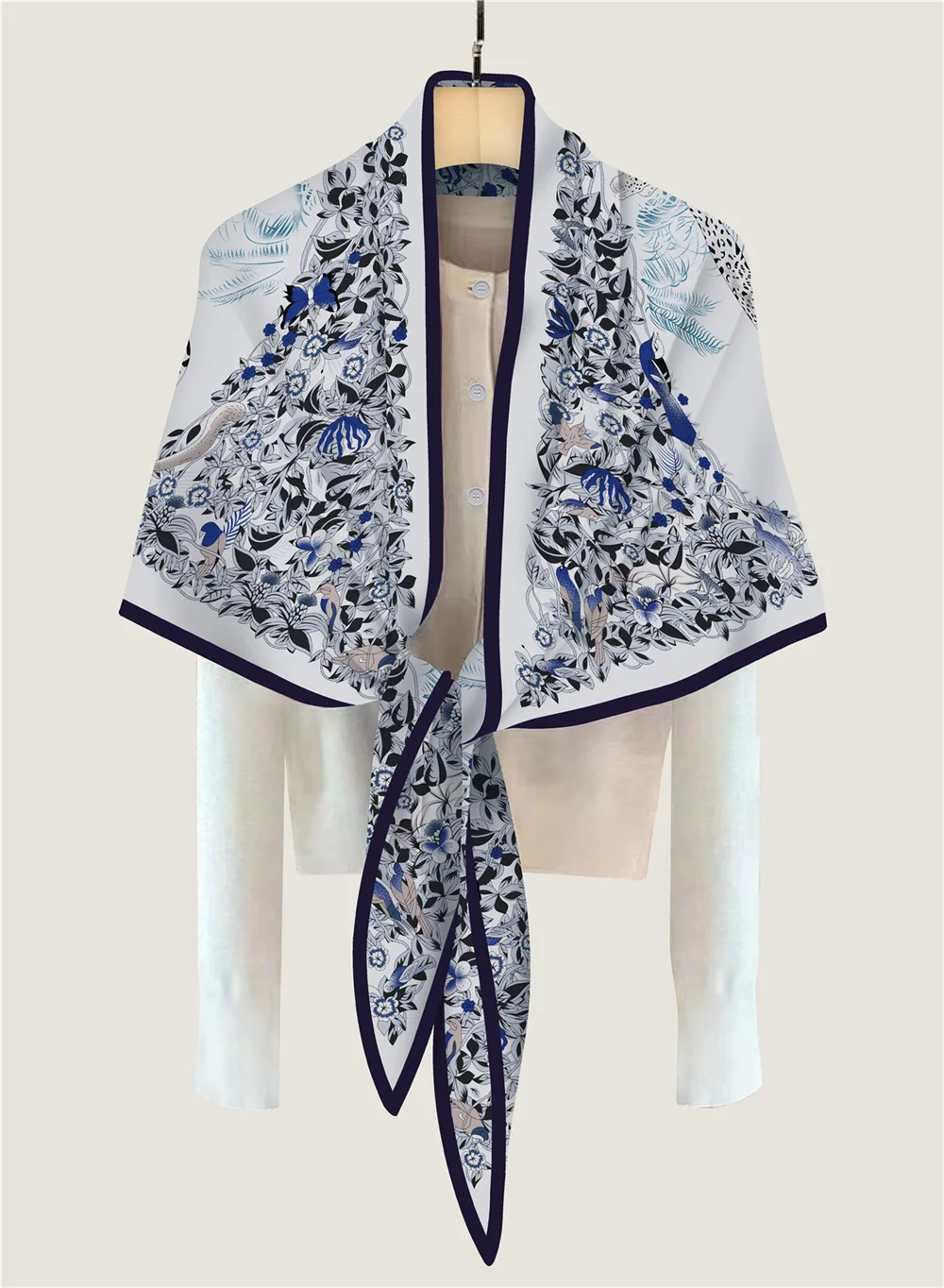 POBING 30 % Seide, 70 % Kaschmir-Schal für Damen, handgerollt, modischer Druck, Dreieckstücher, Wraps, Bandana, große Hijabs, weiblicher Foulard – Detail 12
