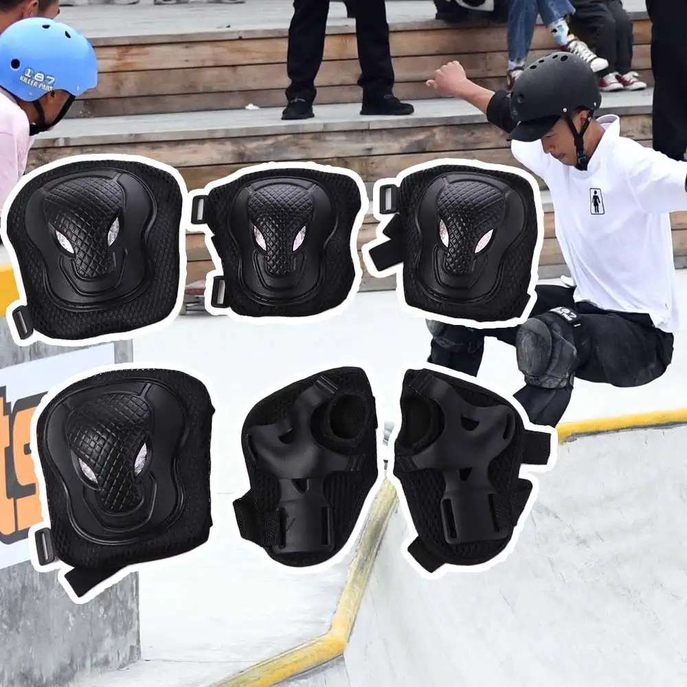 6Pcs/Set Knee&Elbow&Palm Skateboard Protection Gear Thicken Breathable Inline Skating Protector Safety Cycling