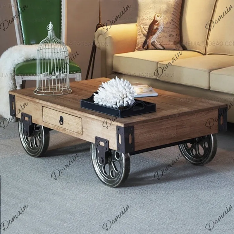Nordic Modern Coffee Table Solid Wood Iron Art Living Room Small Apartment Tea Table Rustic