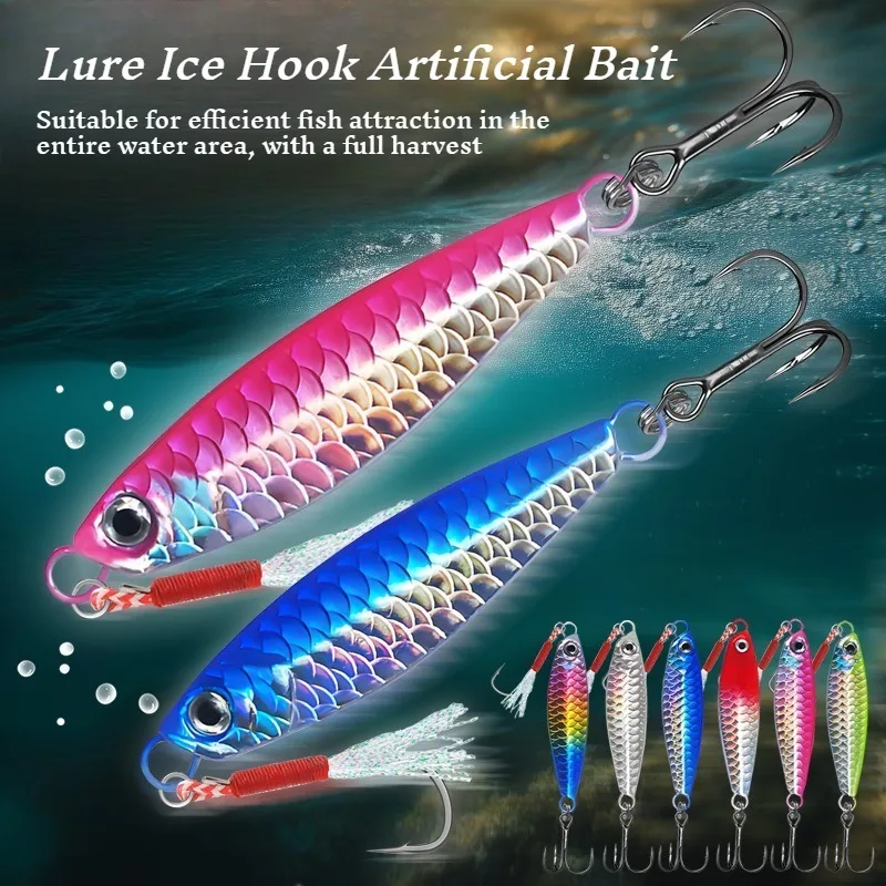 إغراء الجليد السنانير الطعوم الاصطناعية لوحة من الحديد لوحة الأسماك الصيد بعيدة الصب الأسماك سمك السلمون الماكريل عززت السنانير المزدوجة علف الاسماك