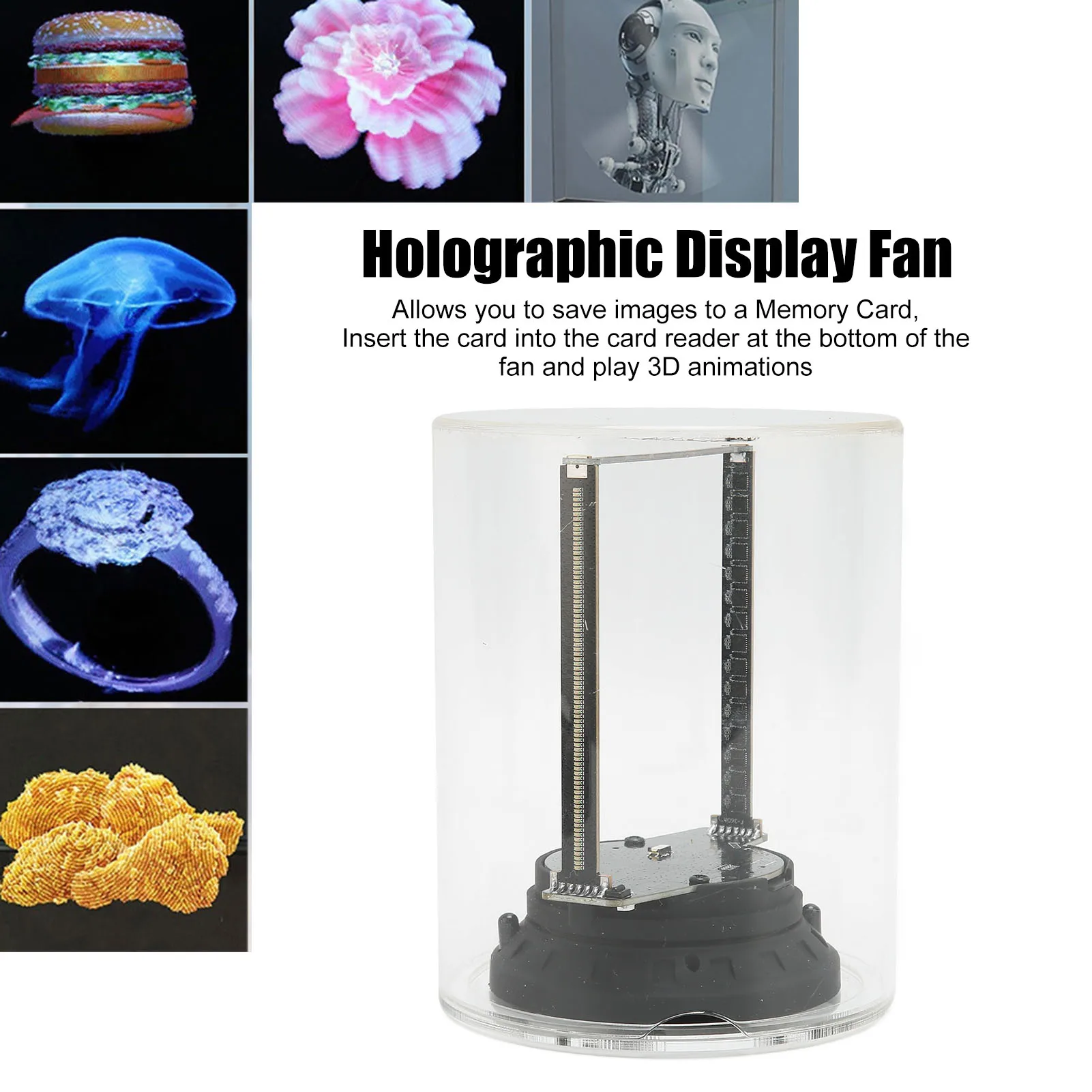 3D Hologram Fan 160 LED Built in 32GB Memory Card APP WiFi Control Holographic Display with Clear Cover 3.9inch 100‑240V